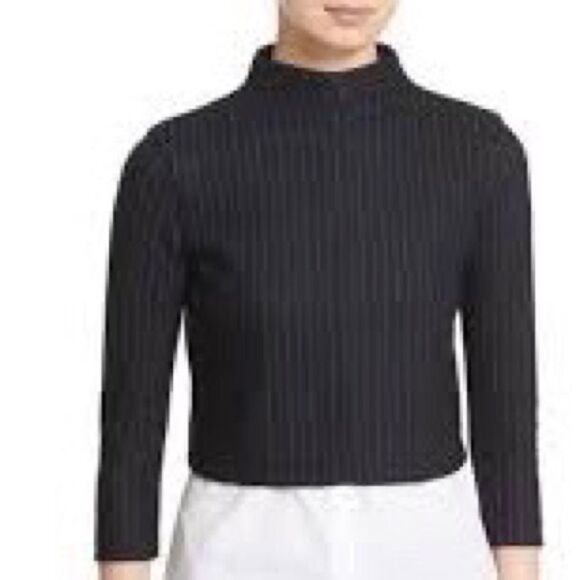 NWOT THEORY Melbourne Gracila Navy Pinstriped Wool Blend 3/4 Sleeve Top Size M - Picture 2 of 8